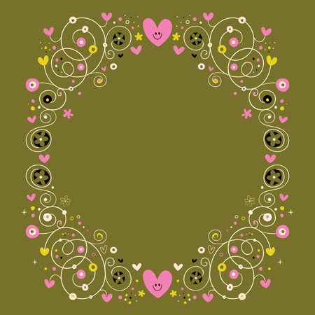 hearts and flowers floral ornamental frameのイラスト素材