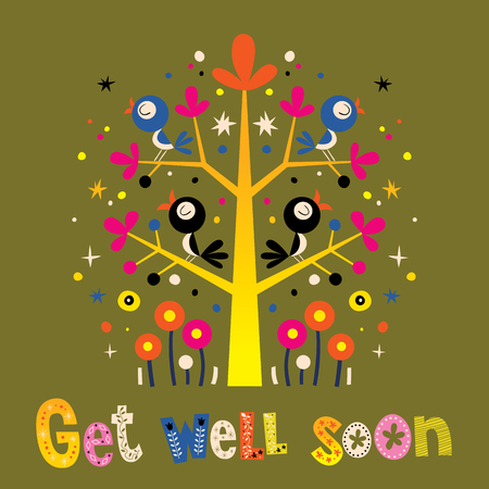 Get well soon card with cute birdsのイラスト素材