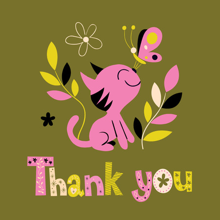thank you card with cute kittenのイラスト素材
