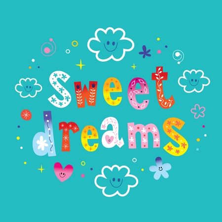 sweet dreams lettering design with cute cloud charactersのイラスト素材