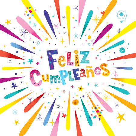 Feliz Cumpleanos - Happy Birthday In Spanish Greeting Card With Burst Explosionのイラスト素材