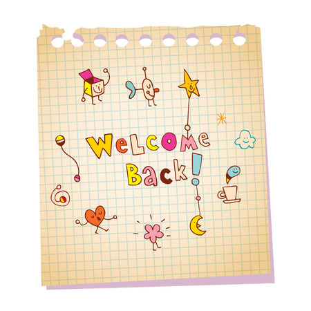 welcome back notepad paper message with unique hand lettering designのイラスト素材
