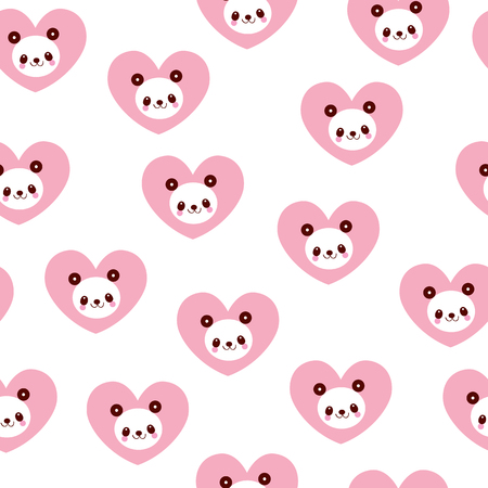 cute panda bears and hearts seamless patternのイラスト素材