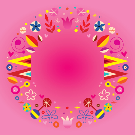 Floral retro circle round frame borderのイラスト素材