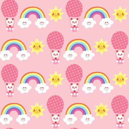 Cute baby panda with rainbow and clouds seamless patternのイラスト素材