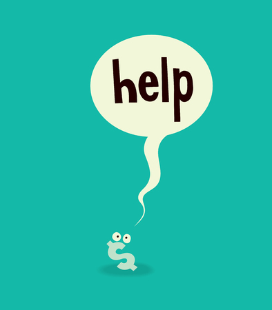 little dollar sign asks for help concept cartoon illustrationのイラスト素材