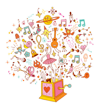 music box - burst of music and creativity cartoon illustrationのイラスト素材