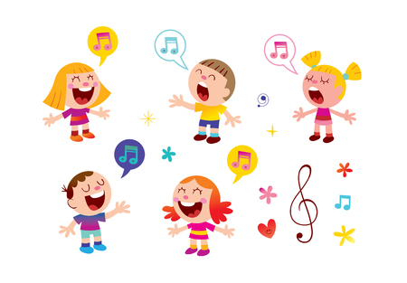 group of kids singing music education illustrationのイラスト素材
