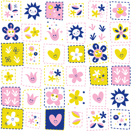 happy flowers patternのイラスト素材