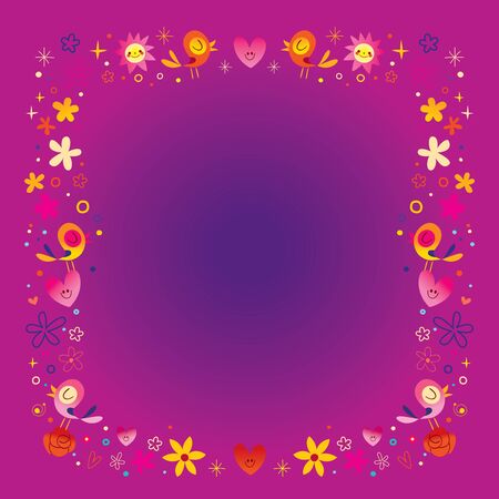 Birds and flowers frame border design elementsのイラスト素材