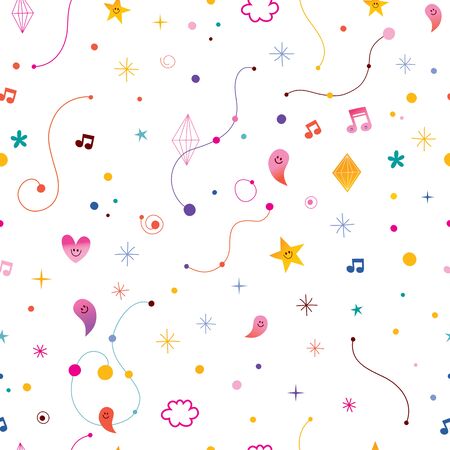 Abstract art with little characters seamless patternのイラスト素材