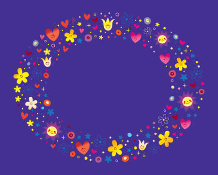 frame border design with cute hearts and flowersのイラスト素材