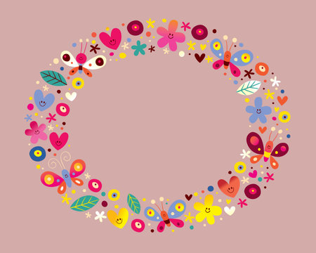 butterflies hearts and flowers frameのイラスト素材