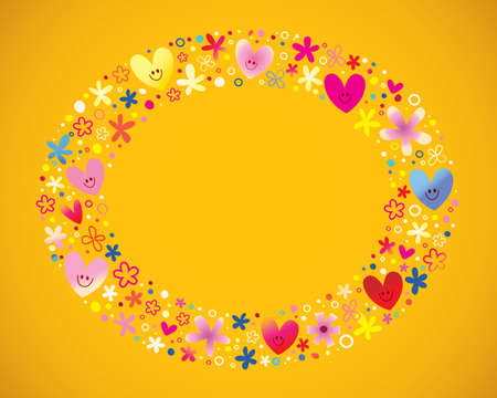 frame border design with cute hearts and flowersのイラスト素材