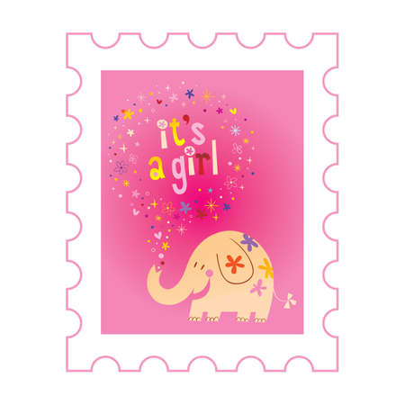 its a girl card with cute elephantのイラスト素材