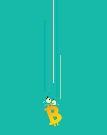 bitcoin falling cartoon illustration about  bitcoin price falling and crypto market crashingのイラスト素材