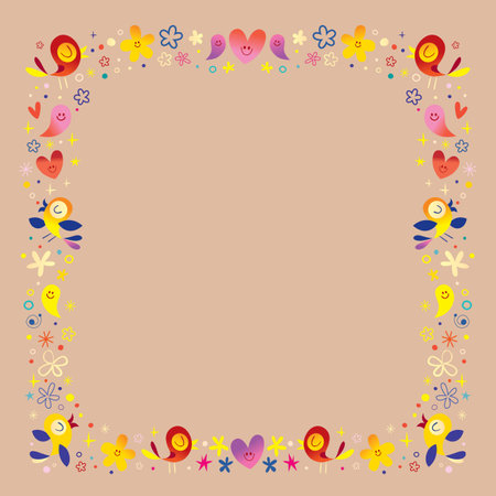birds and flowers frame border design elementsのイラスト素材