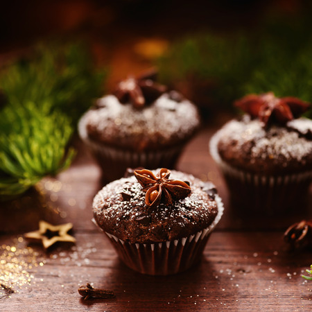Christmas chocolate muffinの写真素材