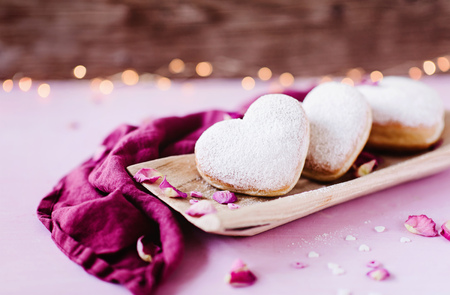 Heart shaped donuts, Berliners on Mother's Day or Valentine's Dayの写真素材
