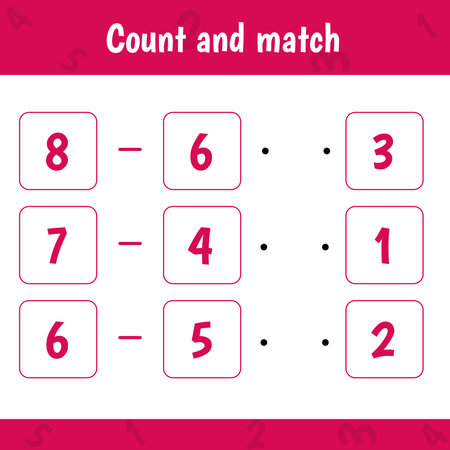 Educational worksheet for preschool kids. Count and match. Math game for children.のイラスト素材