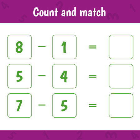 Educational worksheet for preschool kids. Count and match. Math game for children.のイラスト素材