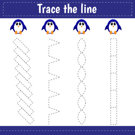Trace the line. Activity worksheets for kidsのイラスト素材