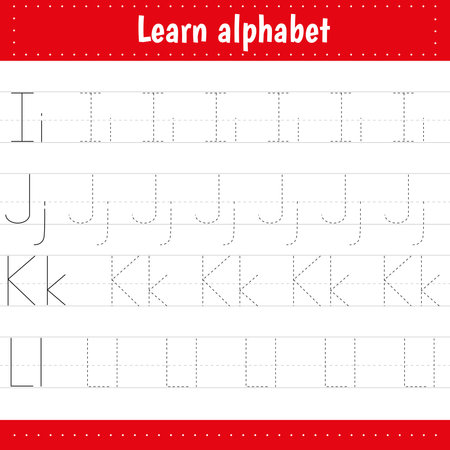 Writing letters. Tracing page. Practice sheet. Worksheet for kids. Learn alphabet.のイラスト素材