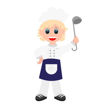 Cute cartoon cook with cap and ladle in handのイラスト素材