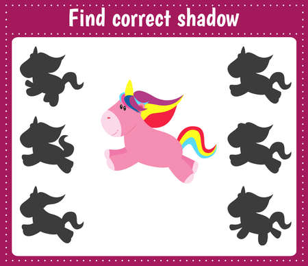Children games: Find the correct shadow. Little cute unicornのイラスト素材