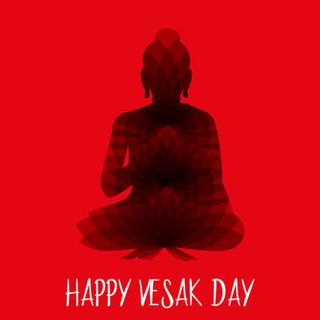 Sitting Buddha silhouette with lotus and red background. vector illustration. Indian, Buddhismのイラスト素材