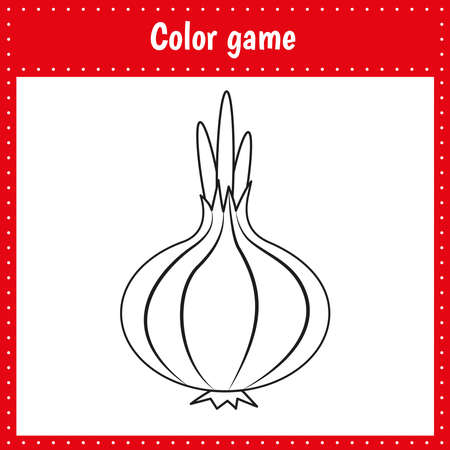 Coloring page of a vegetable for kids education and activity. Onion.Vector black and white illustration on white backgroundのイラスト素材