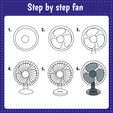 Drawing tutorial for kids. Easy level. education sheets. How to draw fanのイラスト素材