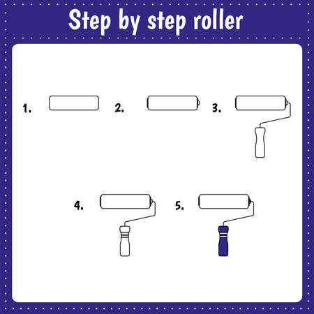 Drawing tutorial for kids. Easy level. education sheets. How to draw rollerのイラスト素材
