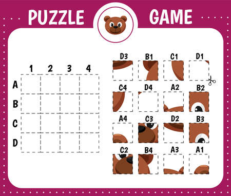 Puzzle game for kids. Education developing worksheet.Cutting practice. Activity page.Cartoon character. Bearのイラスト素材