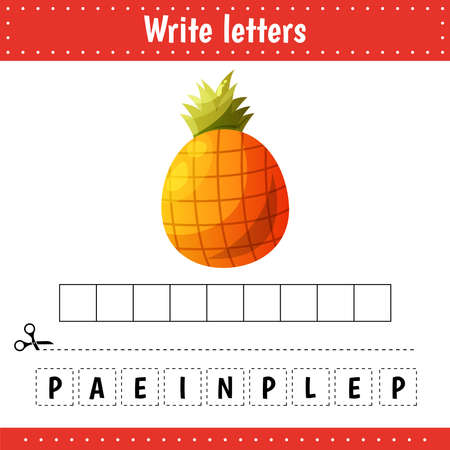 Educational game for kids. Pineapple.Crossword Fruits. Guess the word. Education developing worksheet. Learning game for kids. activity page. Riddle for preschool kids.のイラスト素材