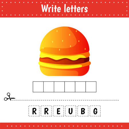 Educational game for kids. crossword. food. Burger. Guess the word. Education developing worksheet. Learning game for kids. activity page.のイラスト素材