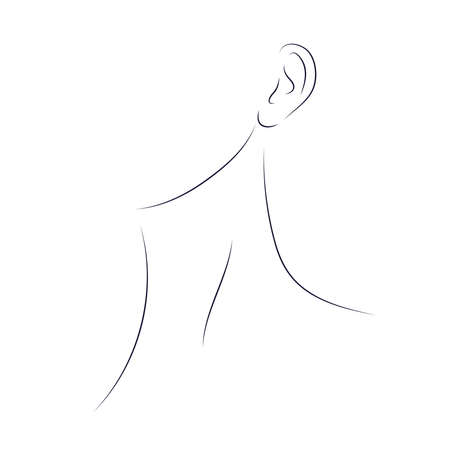 Minimalistic silhouette of woman neck and ear. black and white. white background. line art drawing.のイラスト素材