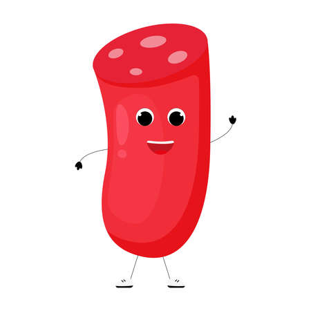 Cute Cartoon Sausage Illustration. food character. Vector illustration of cute Sausage for kids.のイラスト素材