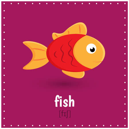 Learning cards for kids education. Learn word with transcription. fish. Educational worksheets for kids. preschool activitiesのイラスト素材
