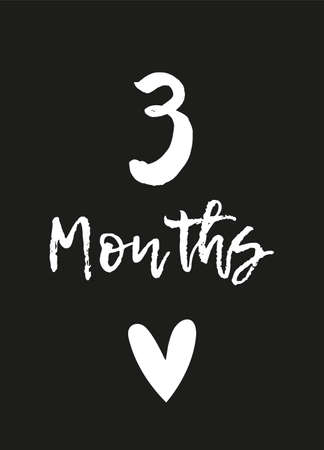 Vector baby milestone cards for girl or boy. calligraphy lettering. 3 months. Modern dark cardsのイラスト素材