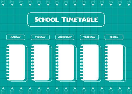 school schedule. Timetable for kids. Weekly time table with day of the week. Educational classes diary. A4 paper size.のイラスト素材