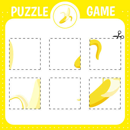 Puzzle game for kids. cutting practice. Education developing worksheet. activity page. cut and glue bananaのイラスト素材