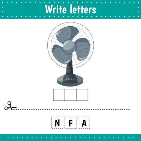 Educational game for kids. Crossword equipment. fan. Guess the word. Education developing worksheet.のイラスト素材