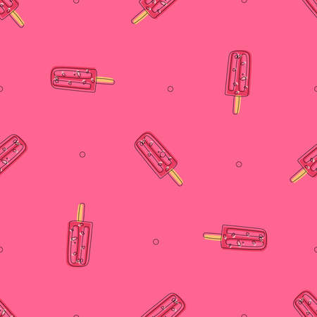 Cute seamless pattern with hand drawn doodle pink ice cream on pink background for fabric, posters, wallpaper. vectorのイラスト素材