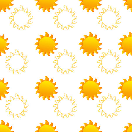 Vector hand drawn cartoon seamless sun pattern. Doodle weather icon for kids, fabric, printsのイラスト素材