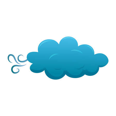Cartoon weather illustration for kids, web icon. Cute illustration of dark blue cloud with wind. thunderstormのイラスト素材