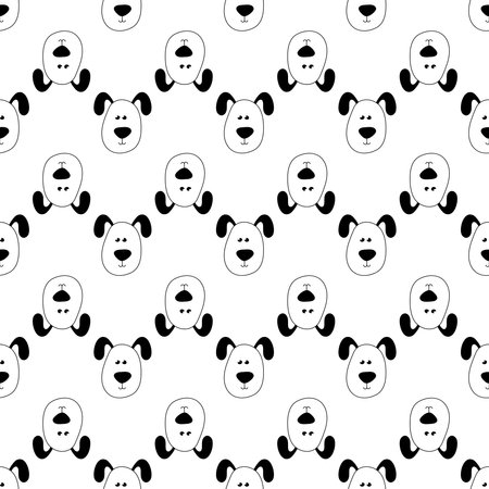 Seamless black and white vector pattern with cute hand drawn dog in doodle style. Puppy backgroundのイラスト素材
