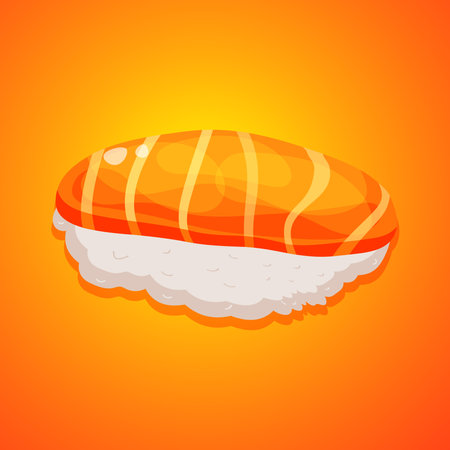 Nigiri with salmon cartoon vector illustration. Seafood, sashimi, sushi, asian food isolatedのイラスト素材