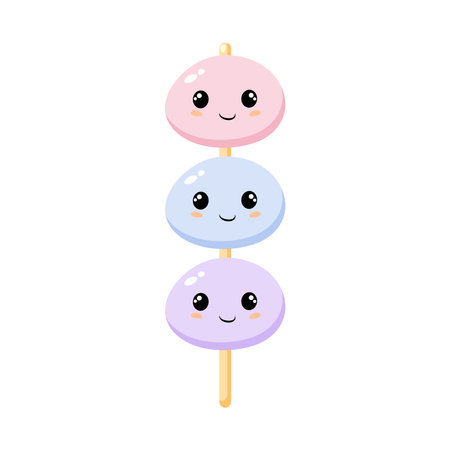 Cute Kawaii Asian food. Dango dessert with three different colorsのイラスト素材