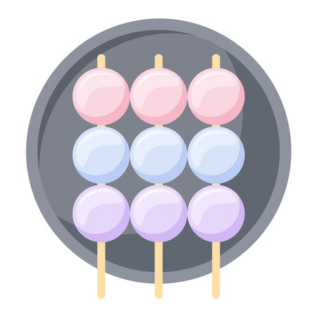 Asian food cute Dango dessert with three different colors. Dango vector illustration on white background.のイラスト素材